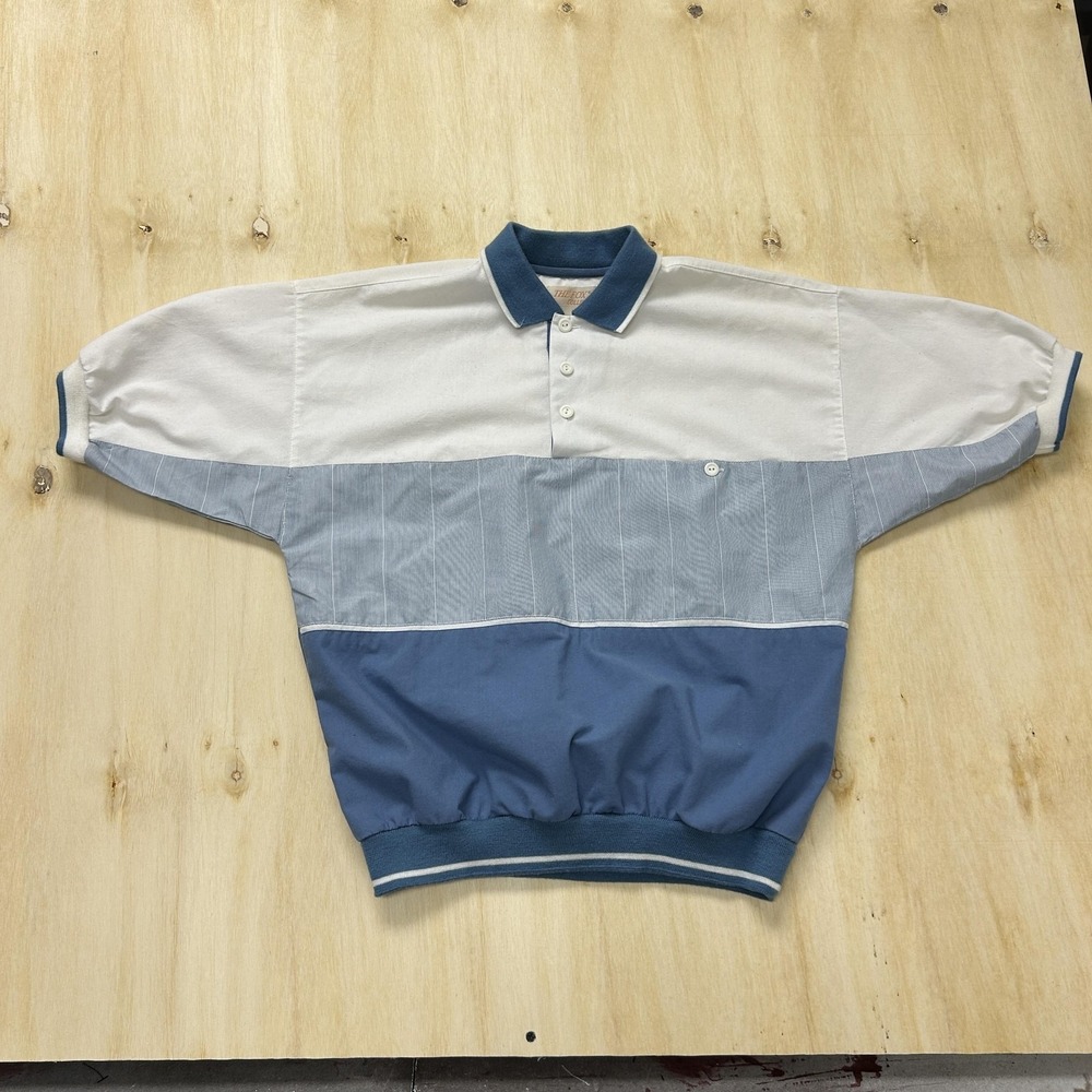 Vintage The Fox Collection Polo Shirt Mens Small Blue Colorblock Short Sleeve